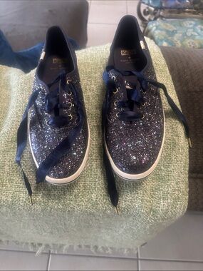 kate spade Navy Glitter Ribbon Lace Sneakers